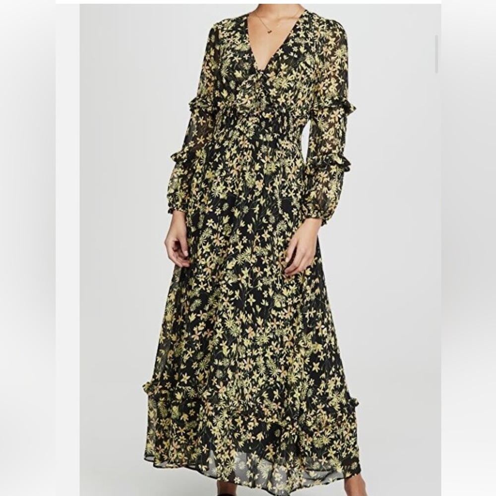 Lost + Wander Floral Mariana Black Floral Maxi Lined Dress Lined Size Medium